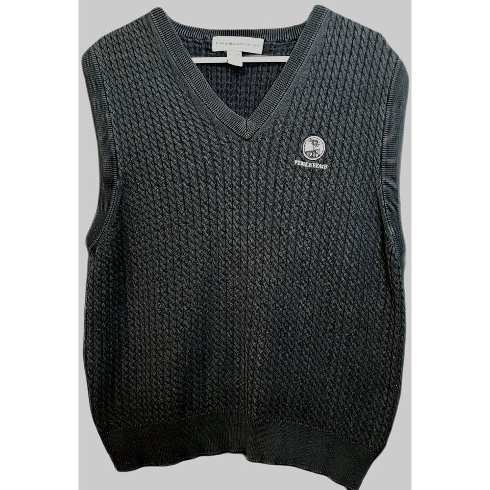 Vintage Pebble Beach Collection Sweater Vest Large Navy Blue Korea Chest Logo